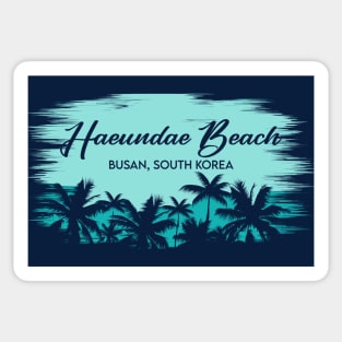 Haeundae Beach Busan, South Korea Vintage Beach Landscape with Palm Trees Sticker